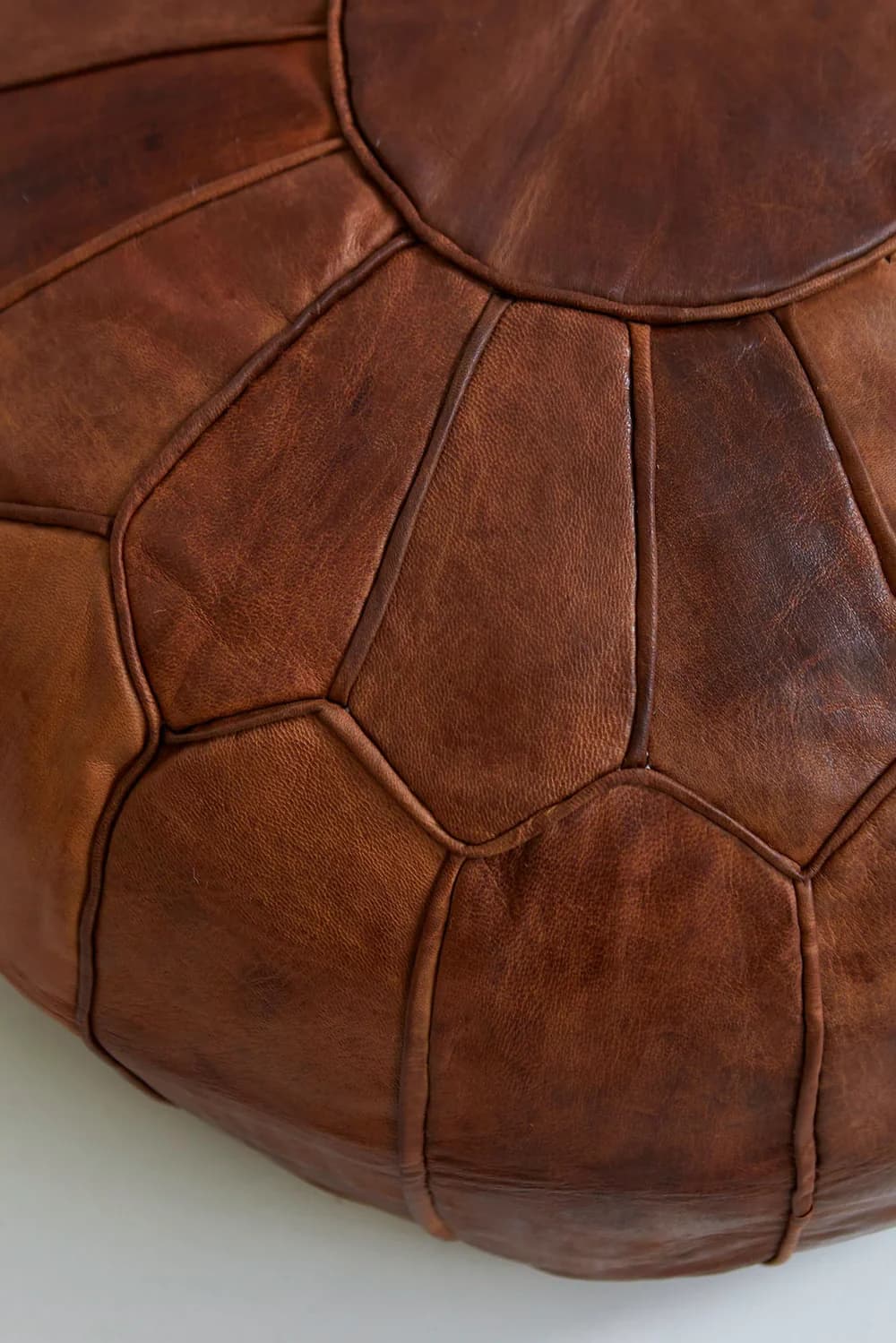 Chestnut Panelled Leather Pouf, digitally generated product view — view 2 of 3