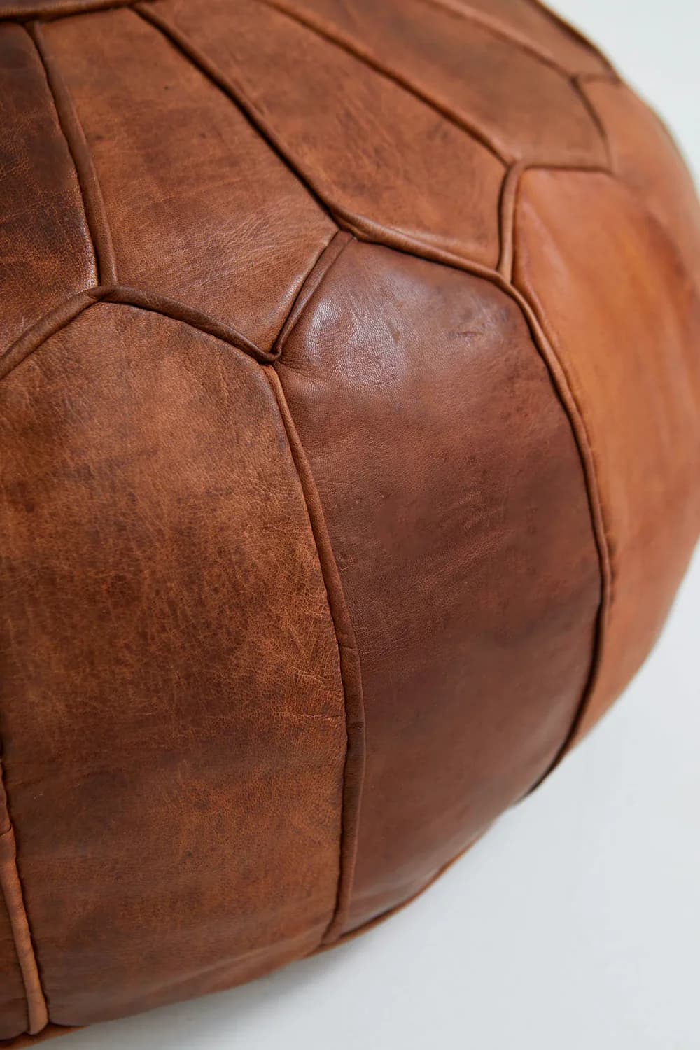 Chestnut Panelled Leather Pouf, digitally generated product view — view 3 of 3