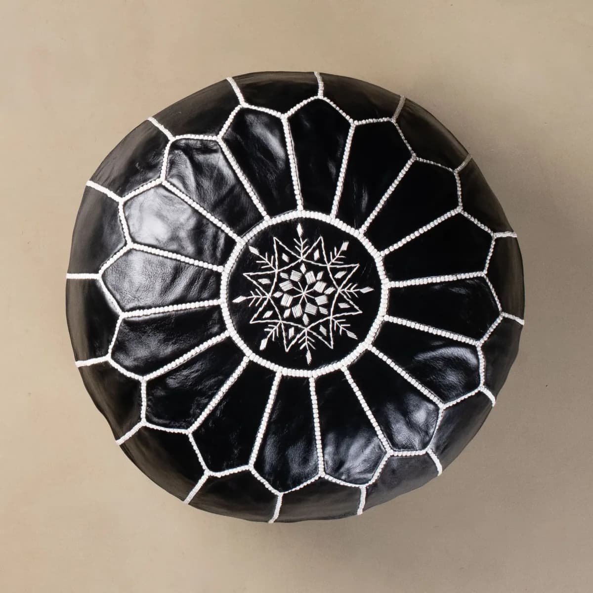 Black Leather Pouf — view 2 of 3