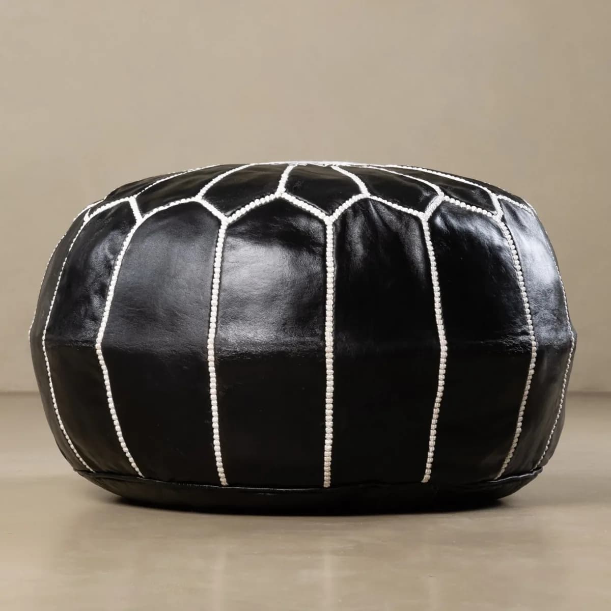 Black Leather Pouf