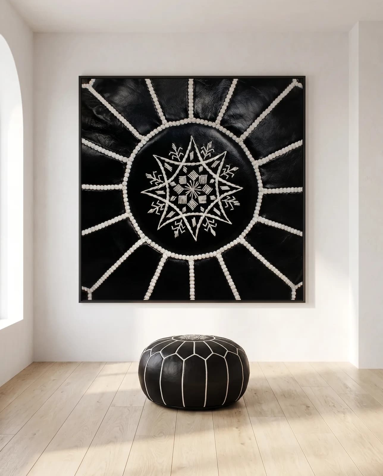 Cognac leather pouf