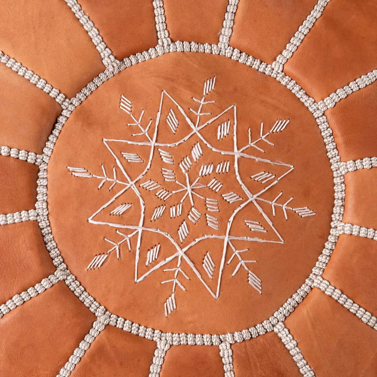 Cognac Leather Pouf — view 2 of 3