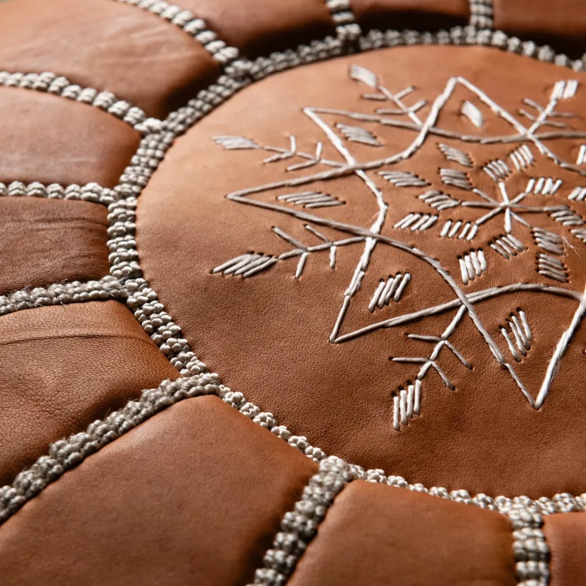Cognac Leather Pouf — view 3 of 3