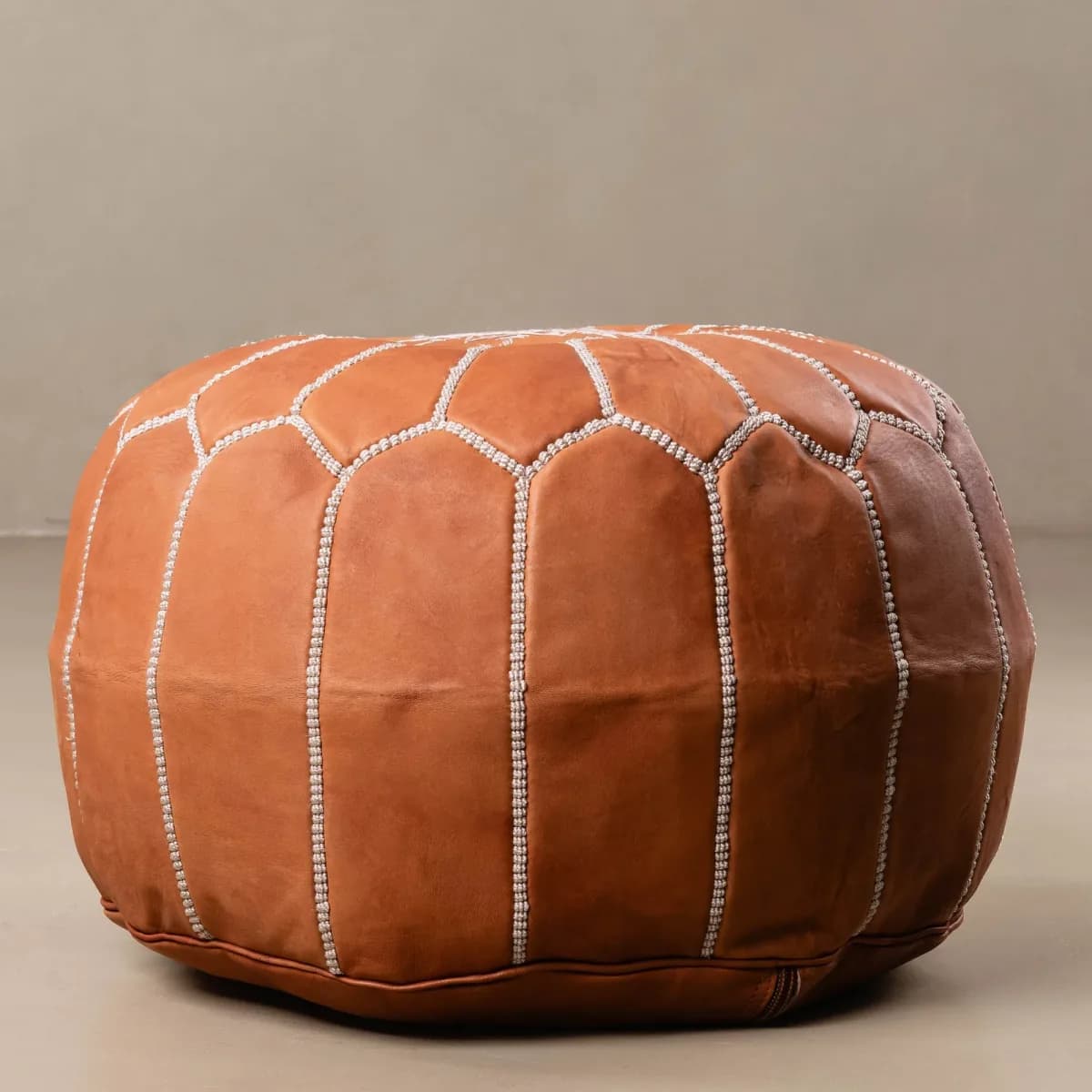 Cognac Leather Pouf