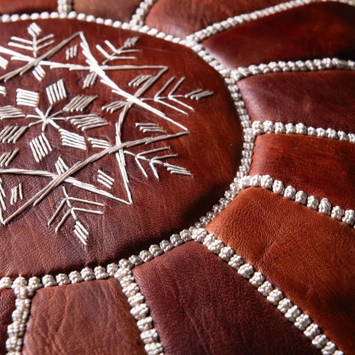 Chocolate Leather Pouf — view 3 of 3