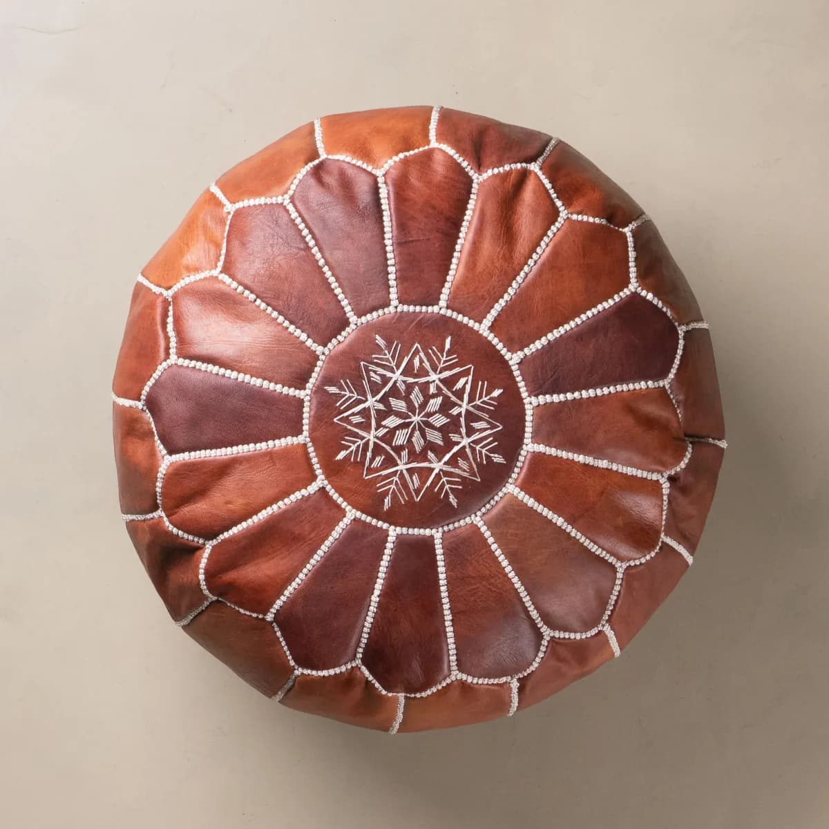 Chocolate Leather Pouf — view 2 of 3