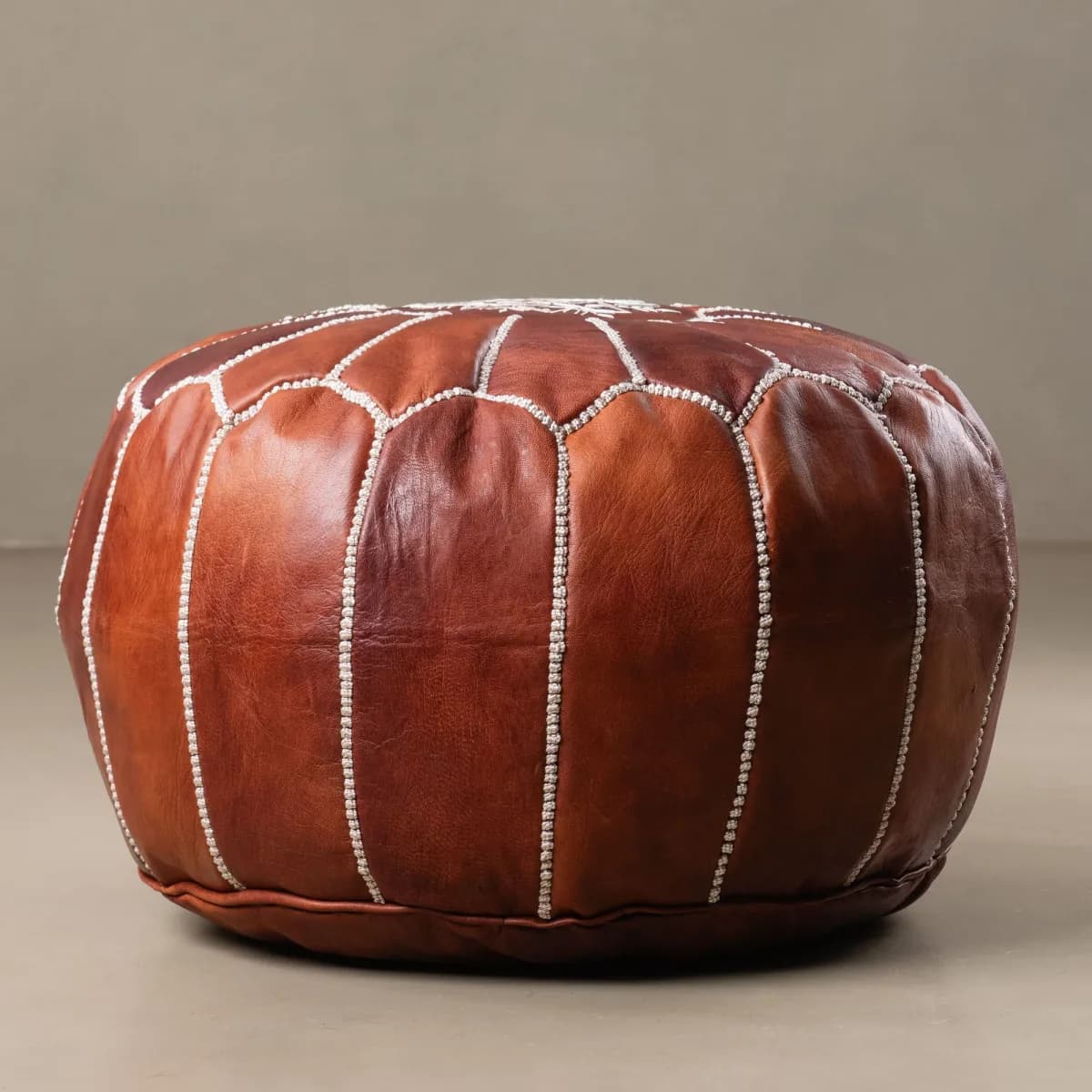 Chocolate Leather Pouf — view 1 of 3