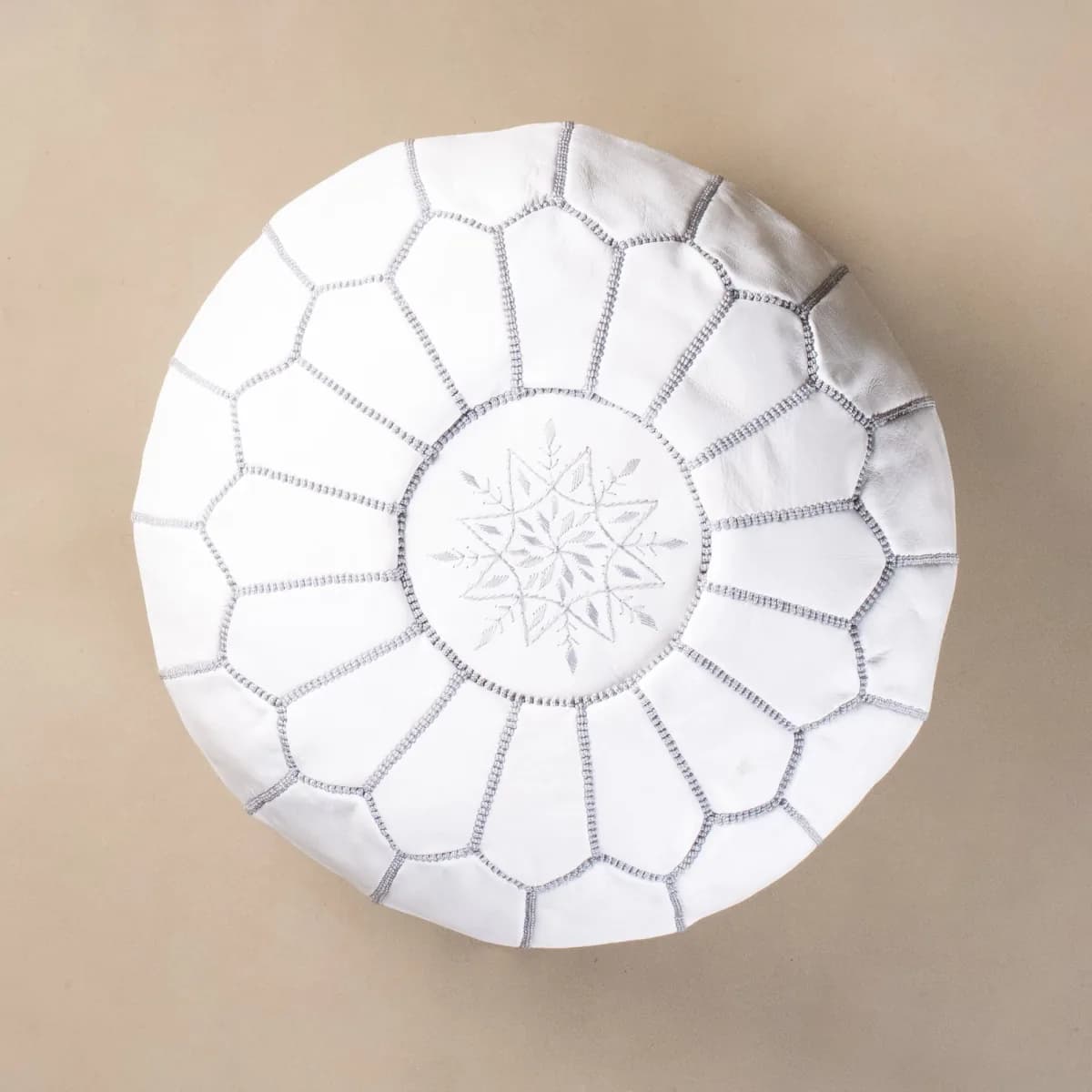 Pearl Grey Leather Pouf — view 2 of 3
