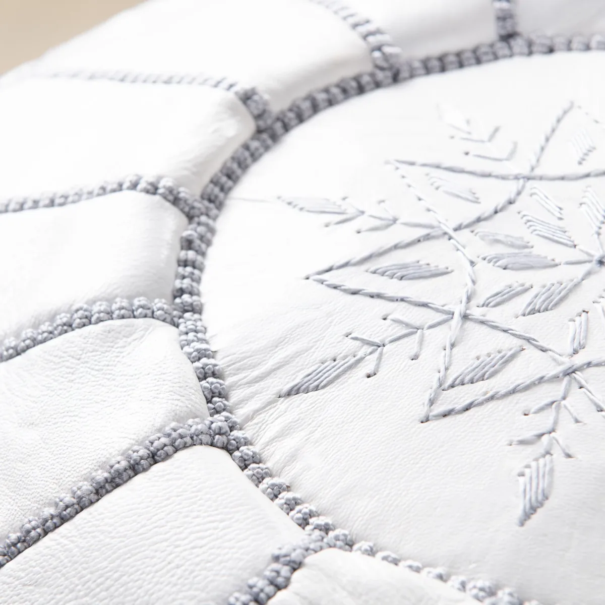 Pearl Grey Leather Pouf — view 3 of 3