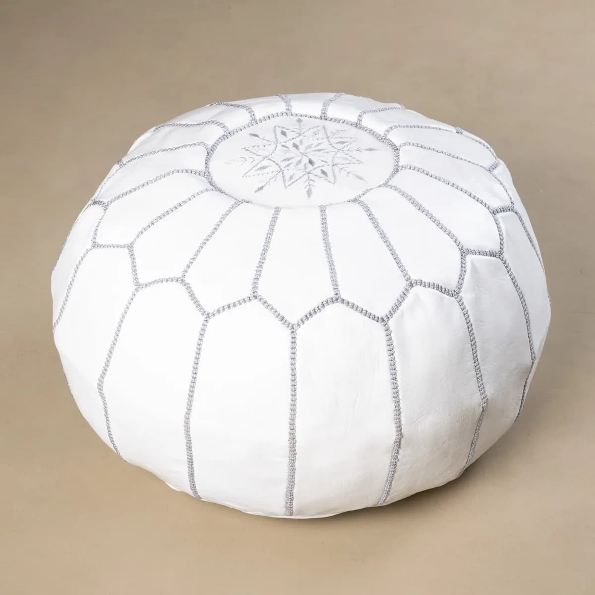 Pearl Grey Leather Pouf — view 1 of 3