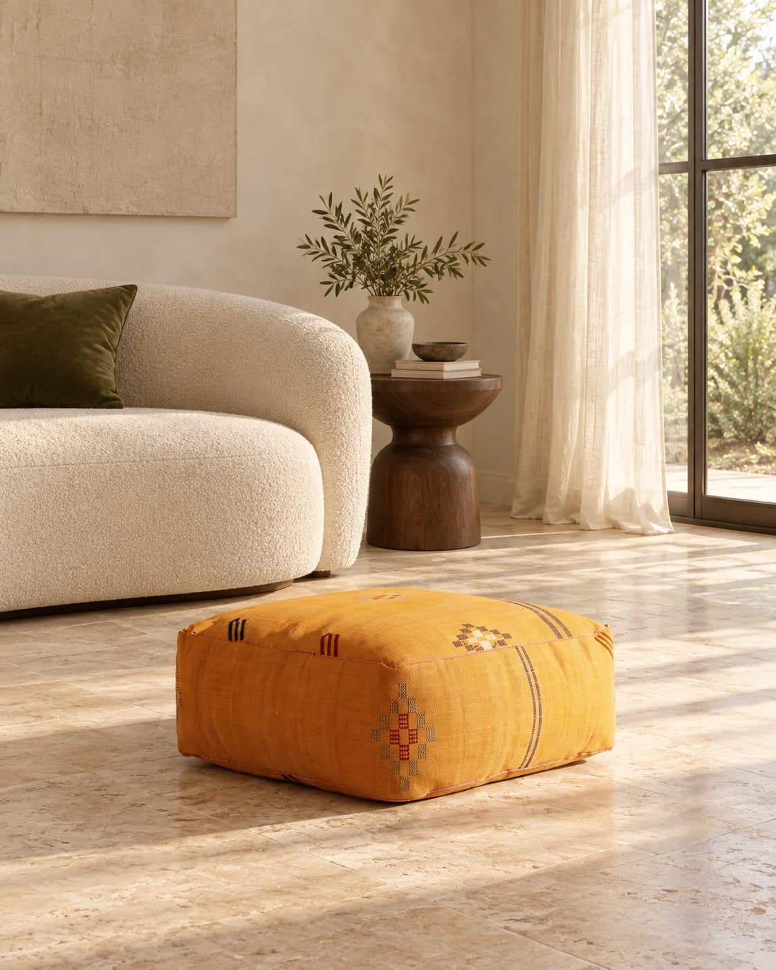 Mustard Sabra Pouf in a styled room — view 2 of 2