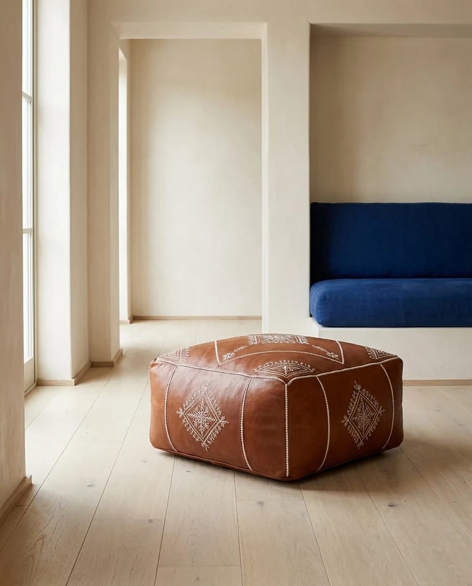 Brown Embroidered Pouf, AI-generated illustration — view 1 of 1