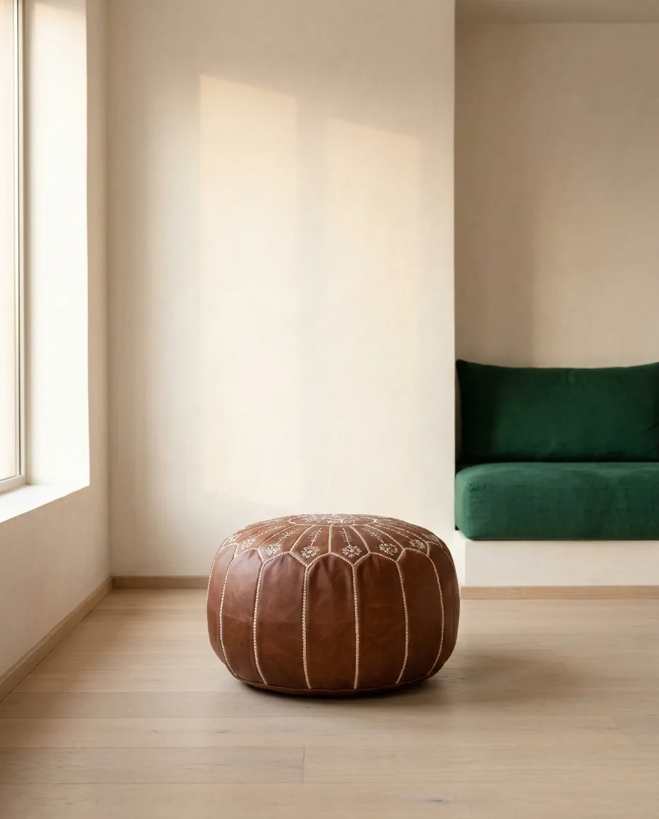 Chocolate Leather Pouf