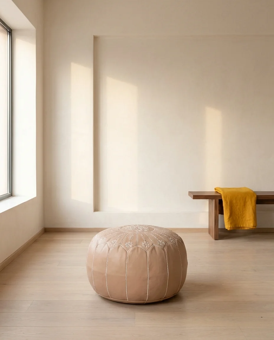 Nude Leather Pouf