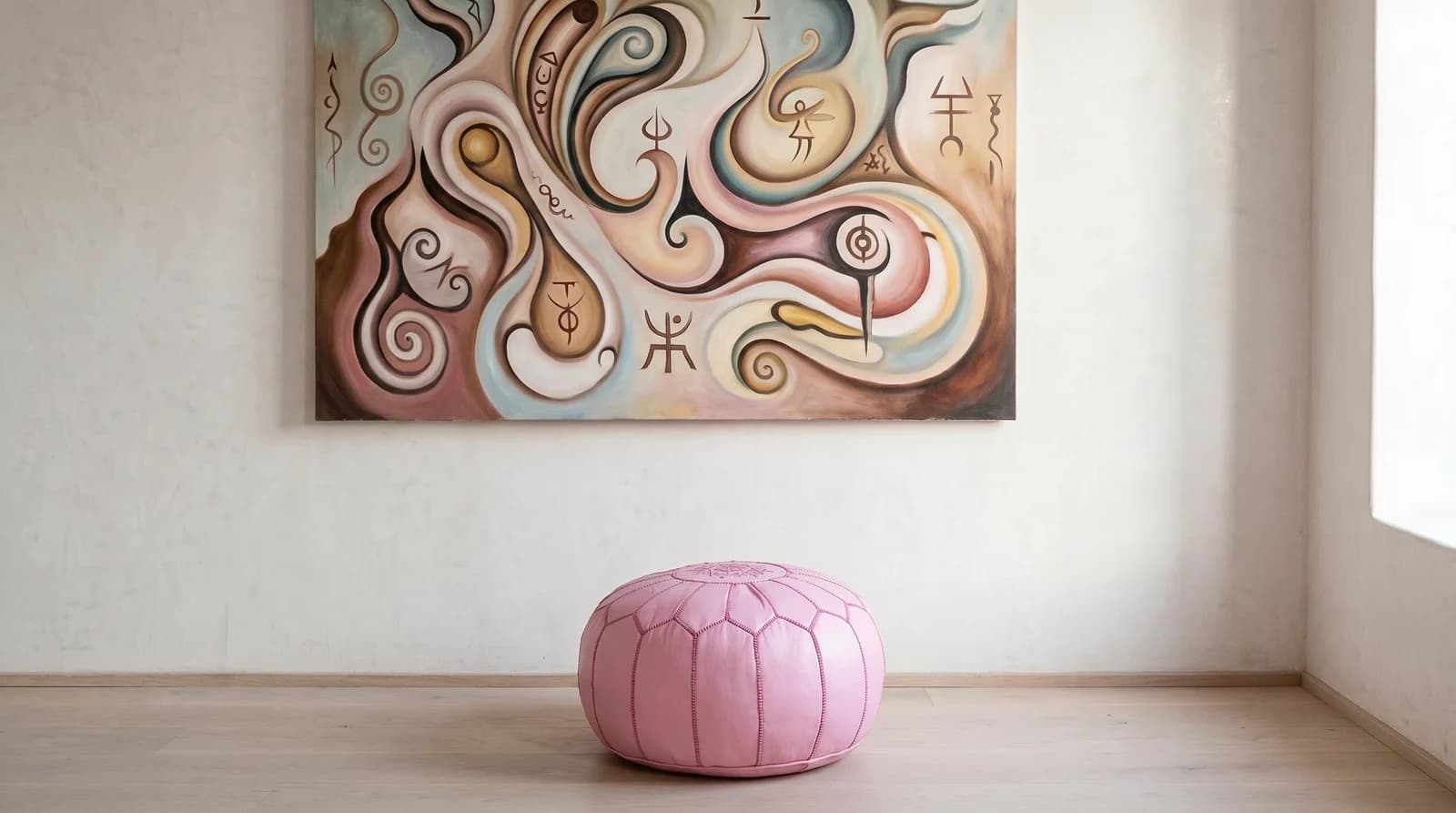 Rose Leather Pouf