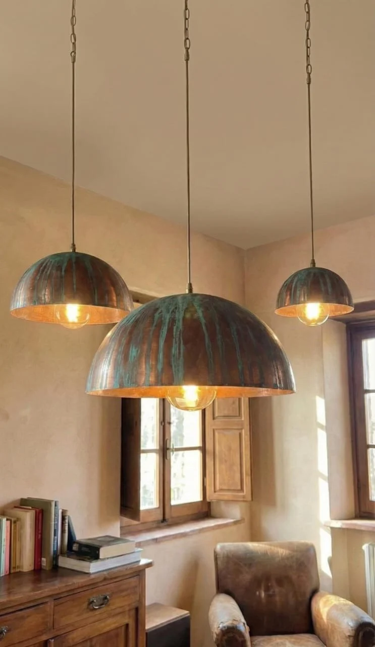 Aged Metal Dome Pendant Cluster