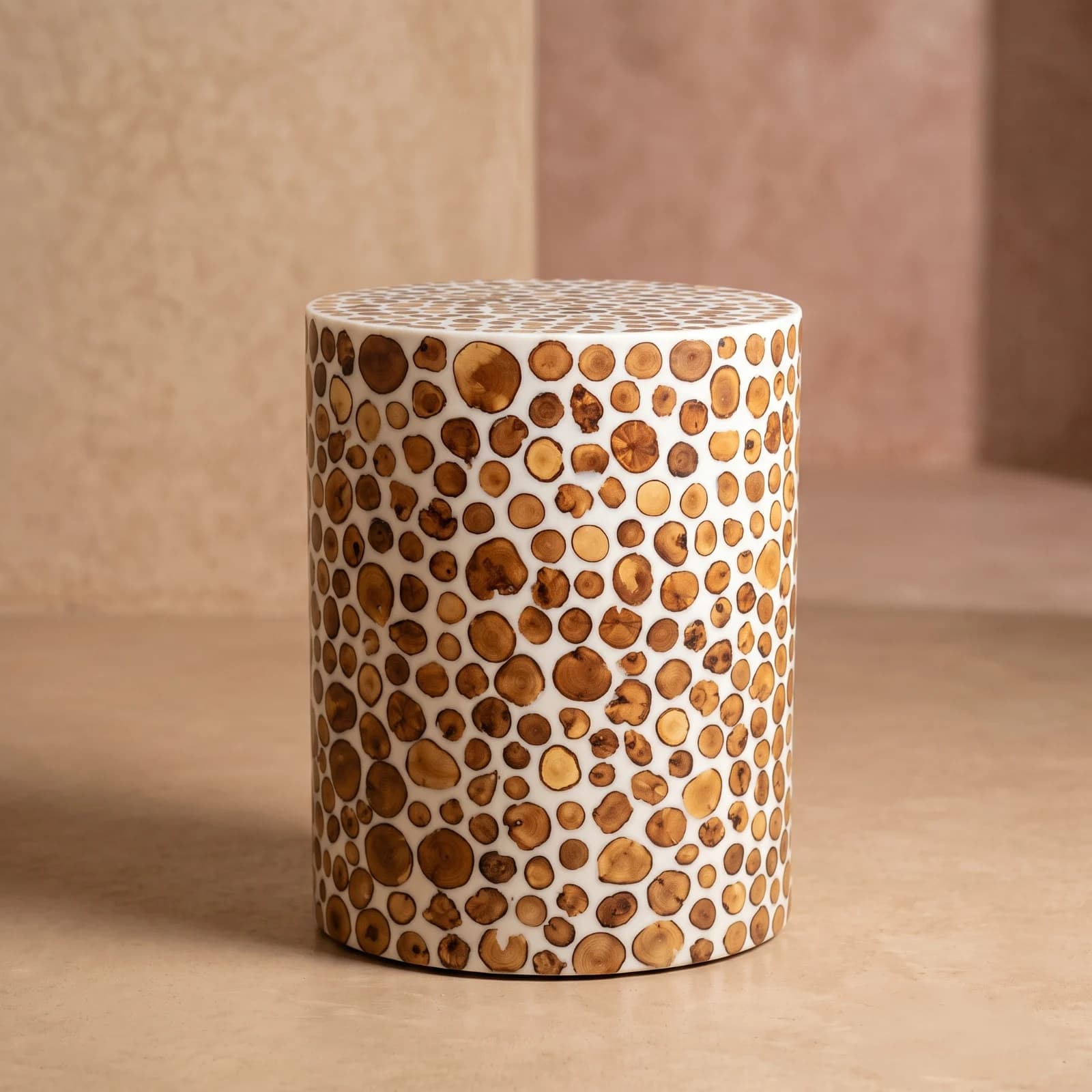 Amber Circle Mosaic Cylinder Side Table