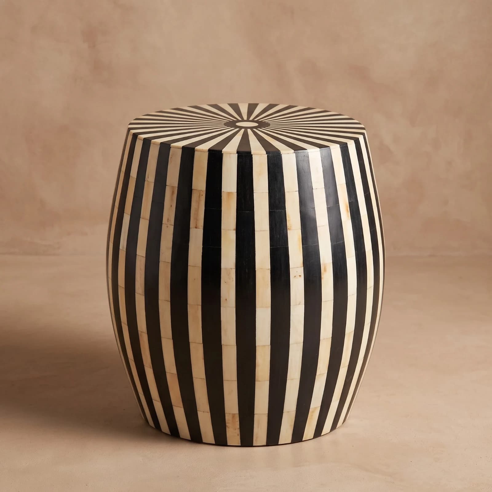 Black Cream Striped Barrel Side Table