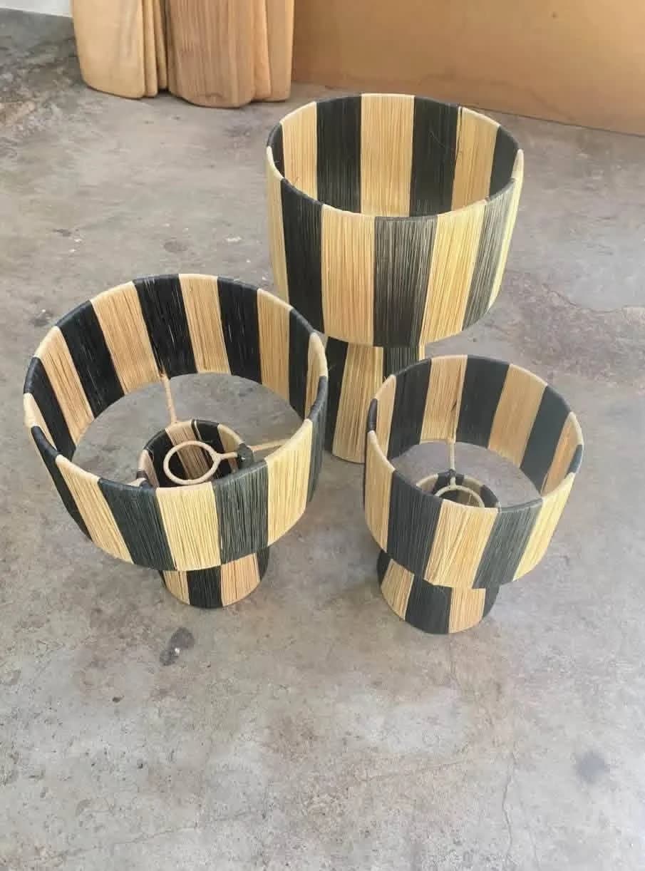 Black Natural Striped Open Shades