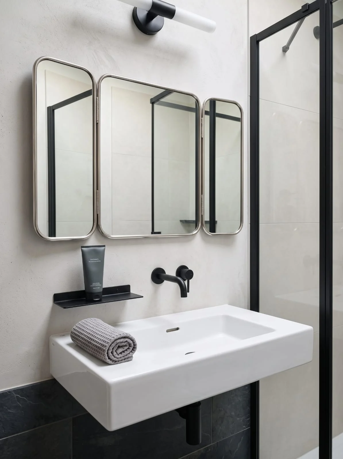 Black Rounded Triptych Mirror