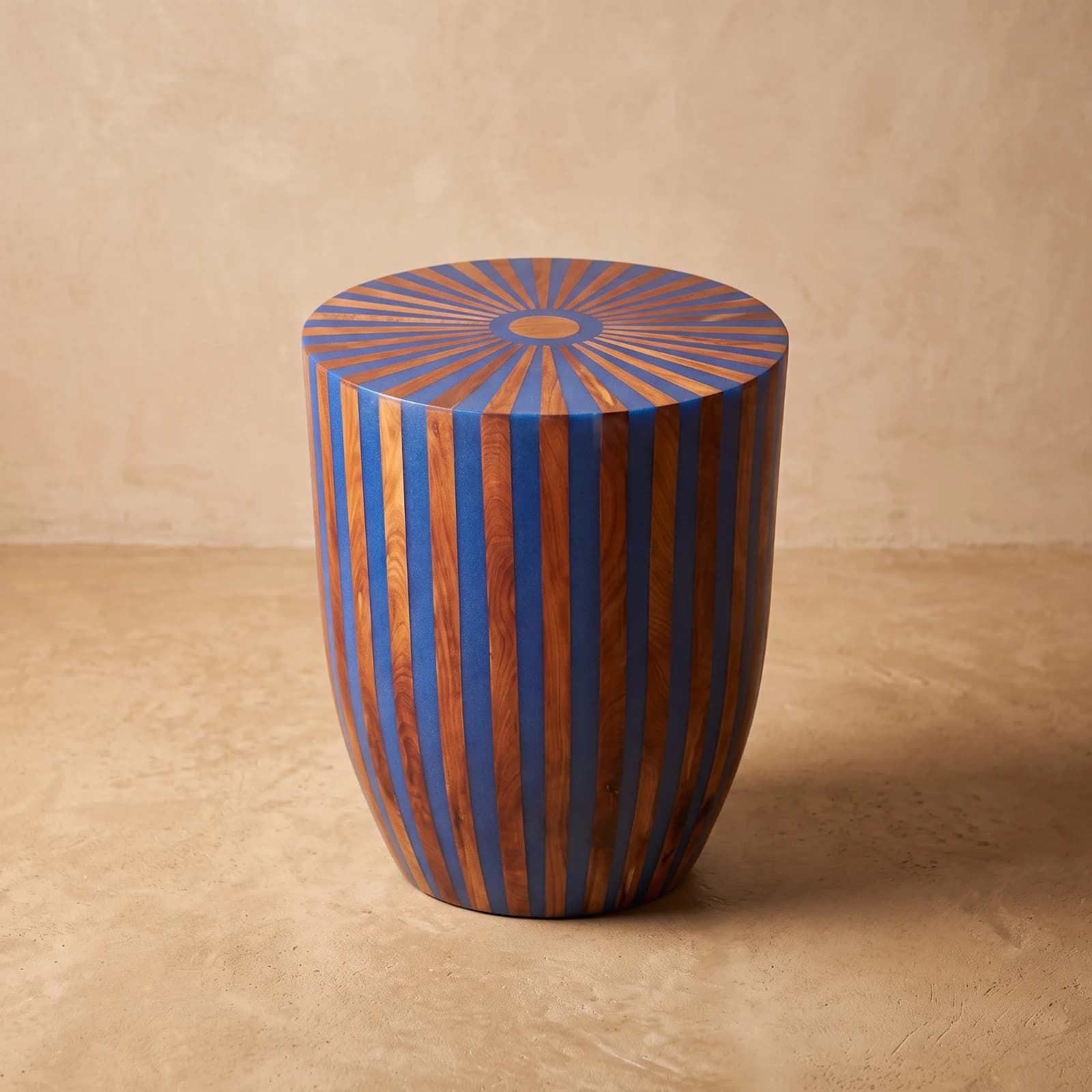 Blue Orange Striped Barrel Side Table