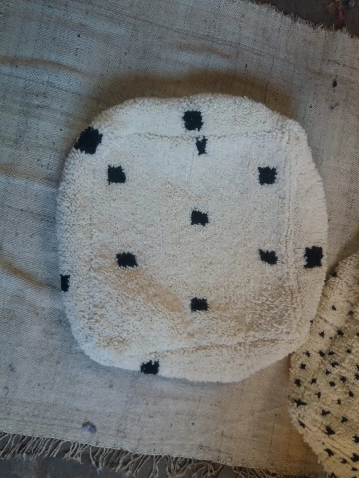 Cream Black Dot Pouf