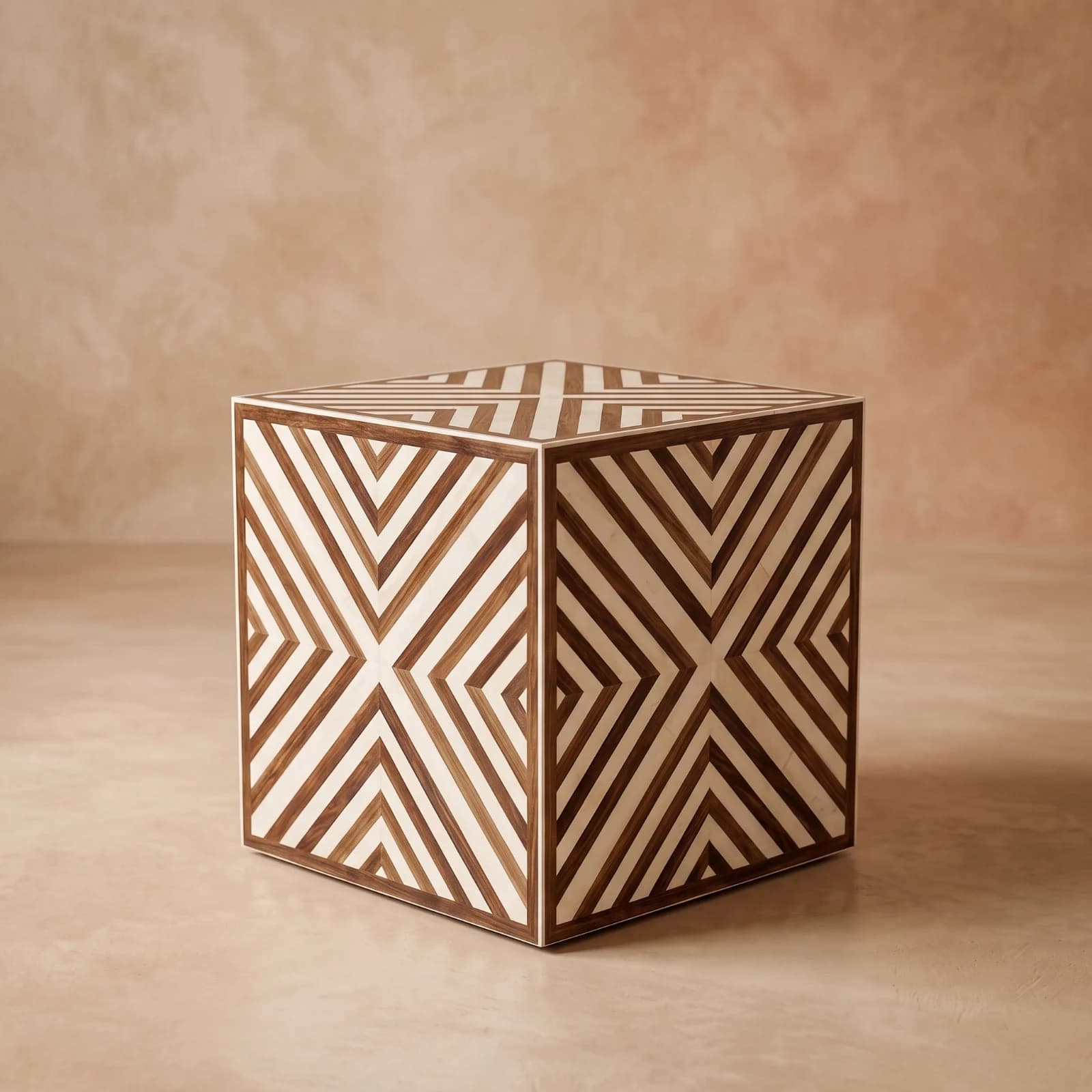 Cream Brown Chevron Cube Side Table