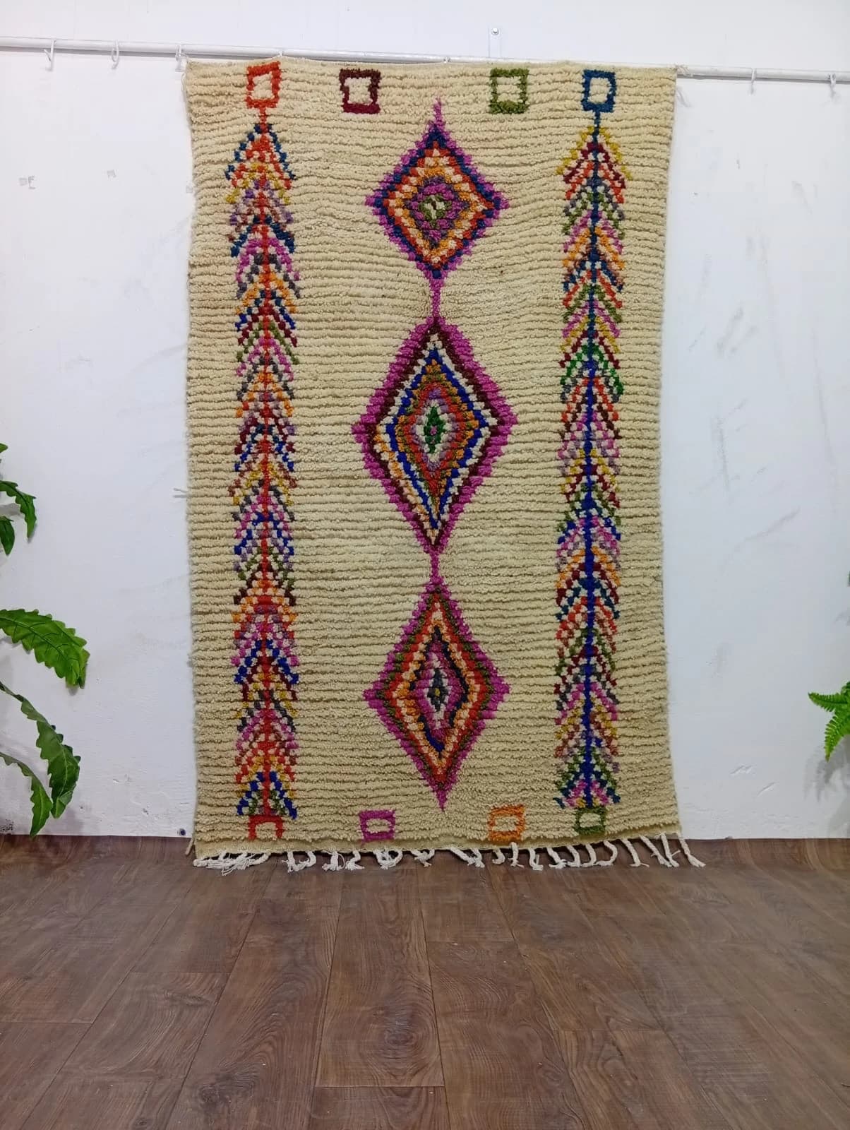 Cream Multicolour Diamond Rug