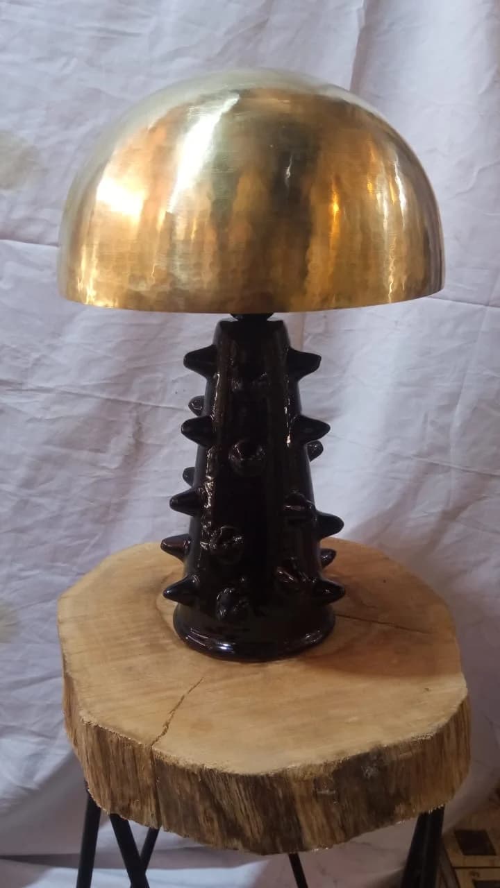 Gold Tone Dome Dark Stem Table Lamp