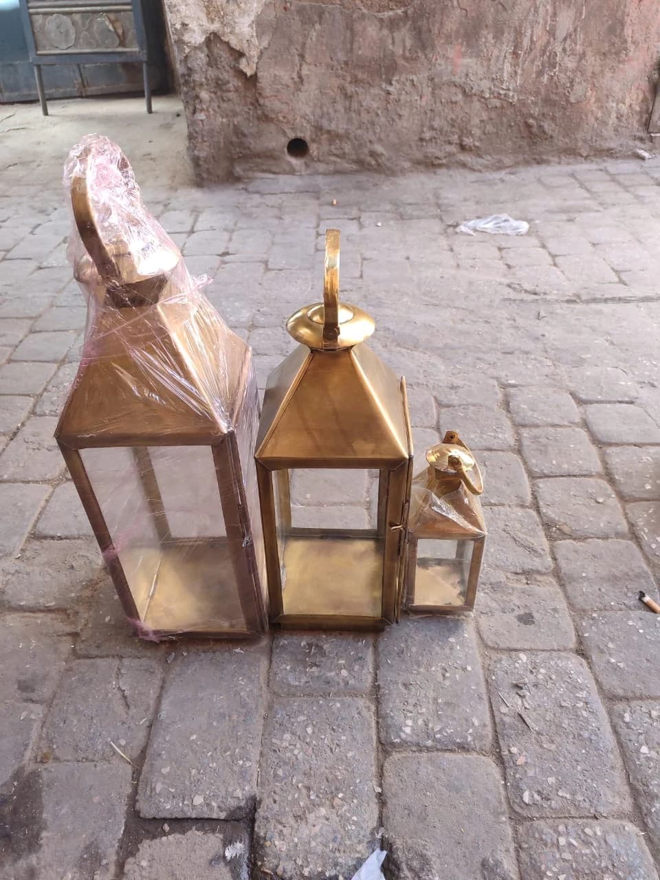 Gold Tone Glass Floor Lanterns