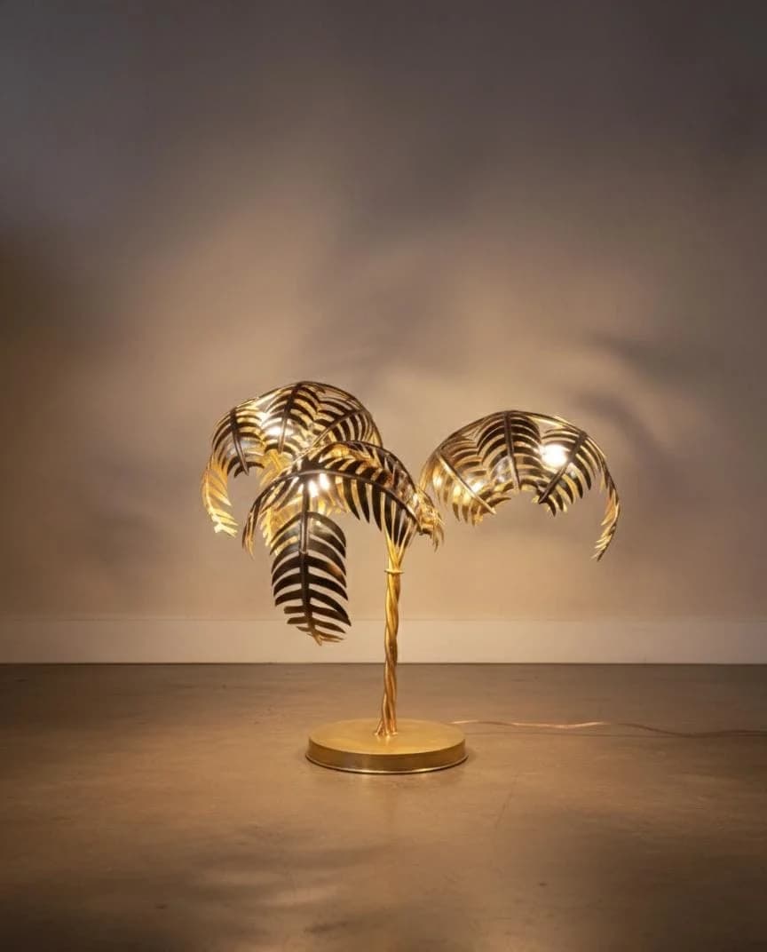 Gold Tone Palm Table Lamp