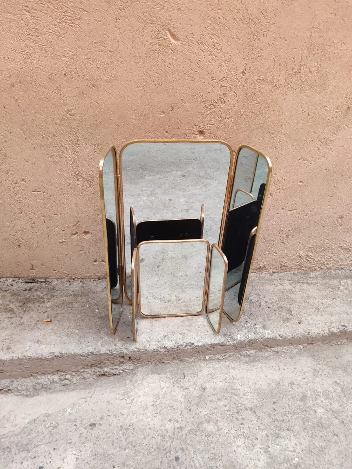 Gold Tone Triptych Mirror