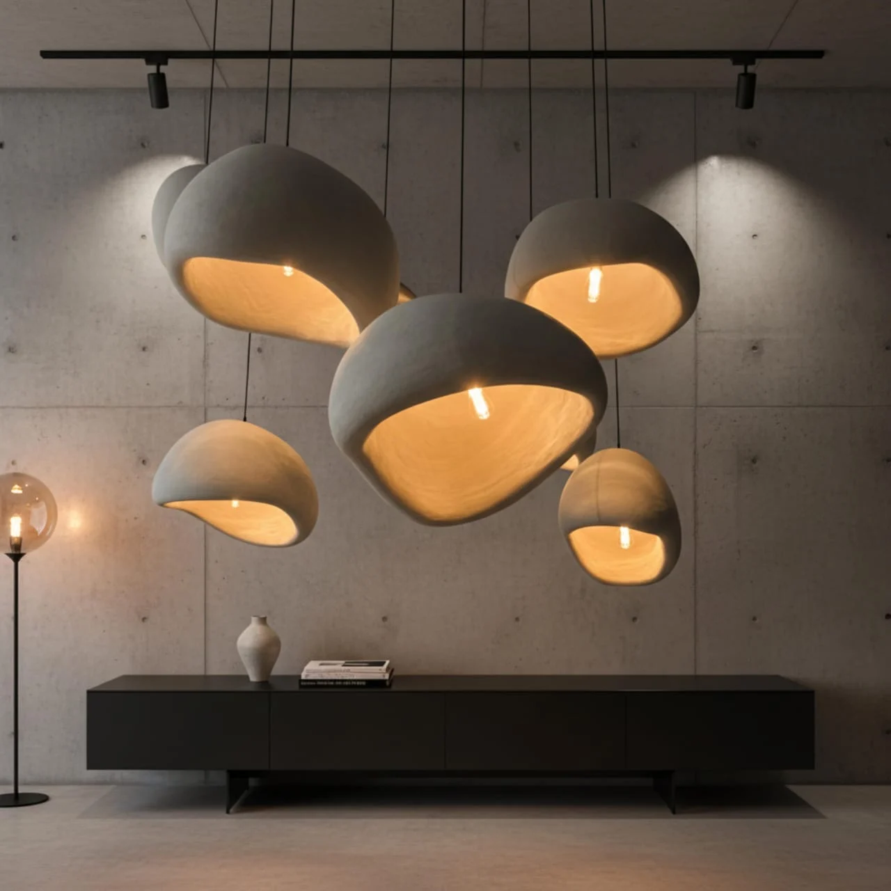 Grey Gold Sculptural Pendant Cluster