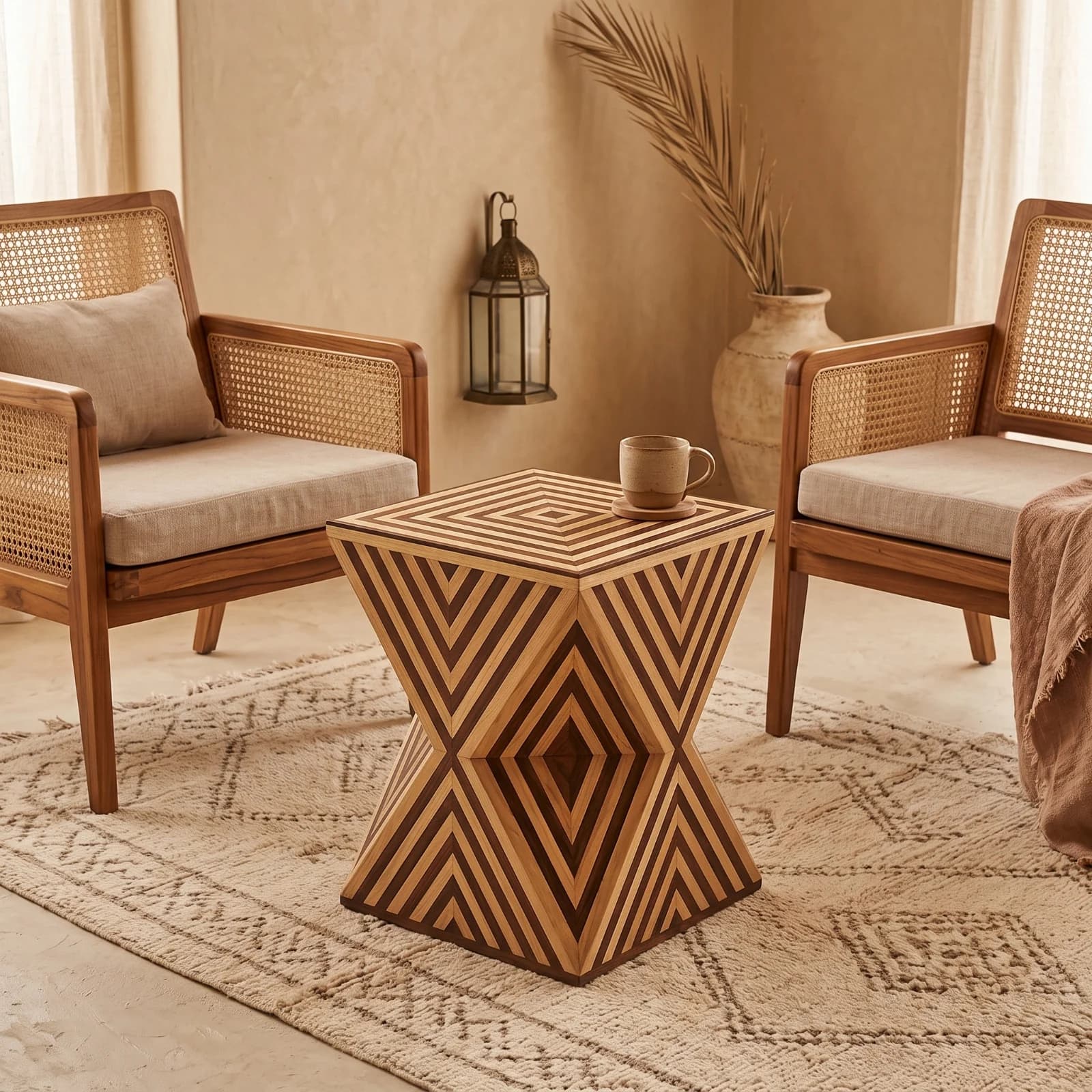 Light Chevron Hourglass Side Table