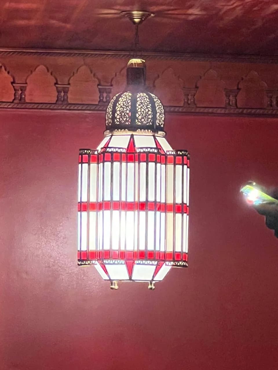 Red White Panel Hanging Lantern