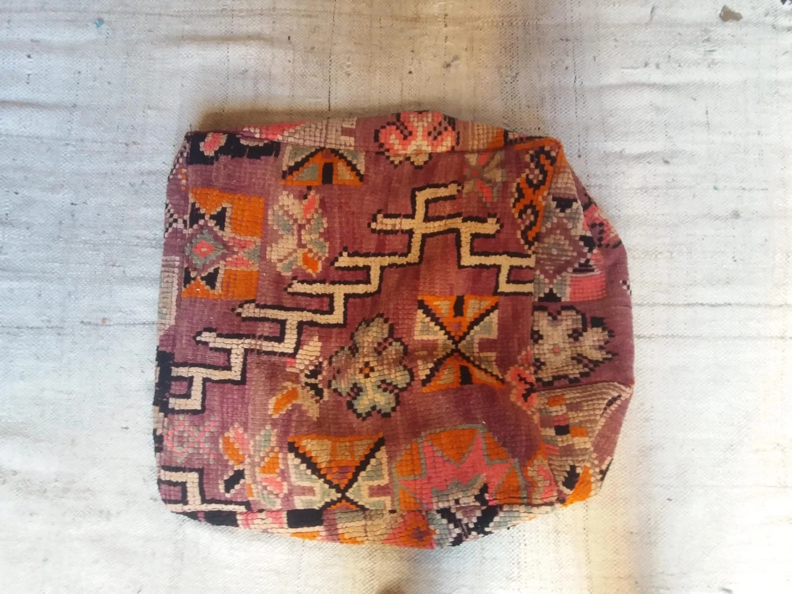 Rust Multicolour Geometric Pouf