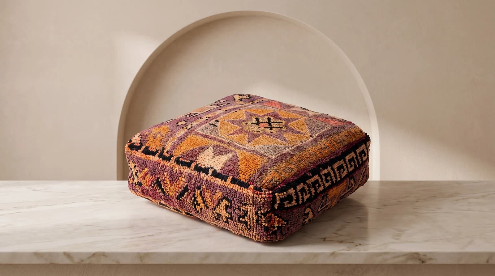 Rust Purple Geometric Pouf