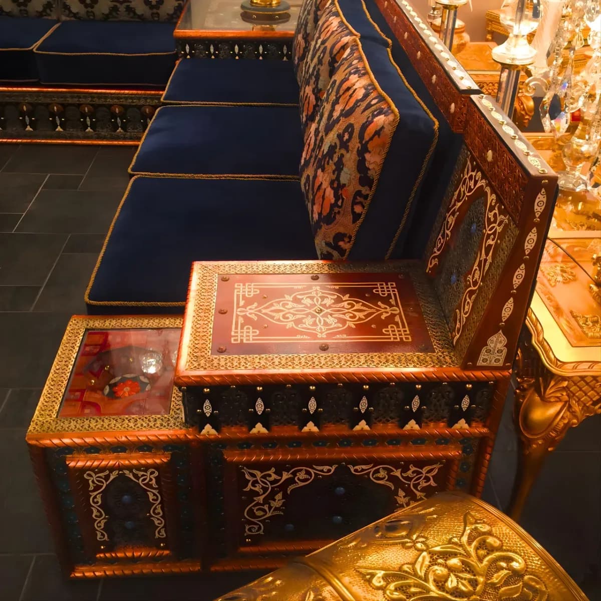 Traditional Moroccan living room with handcrafted furnishings