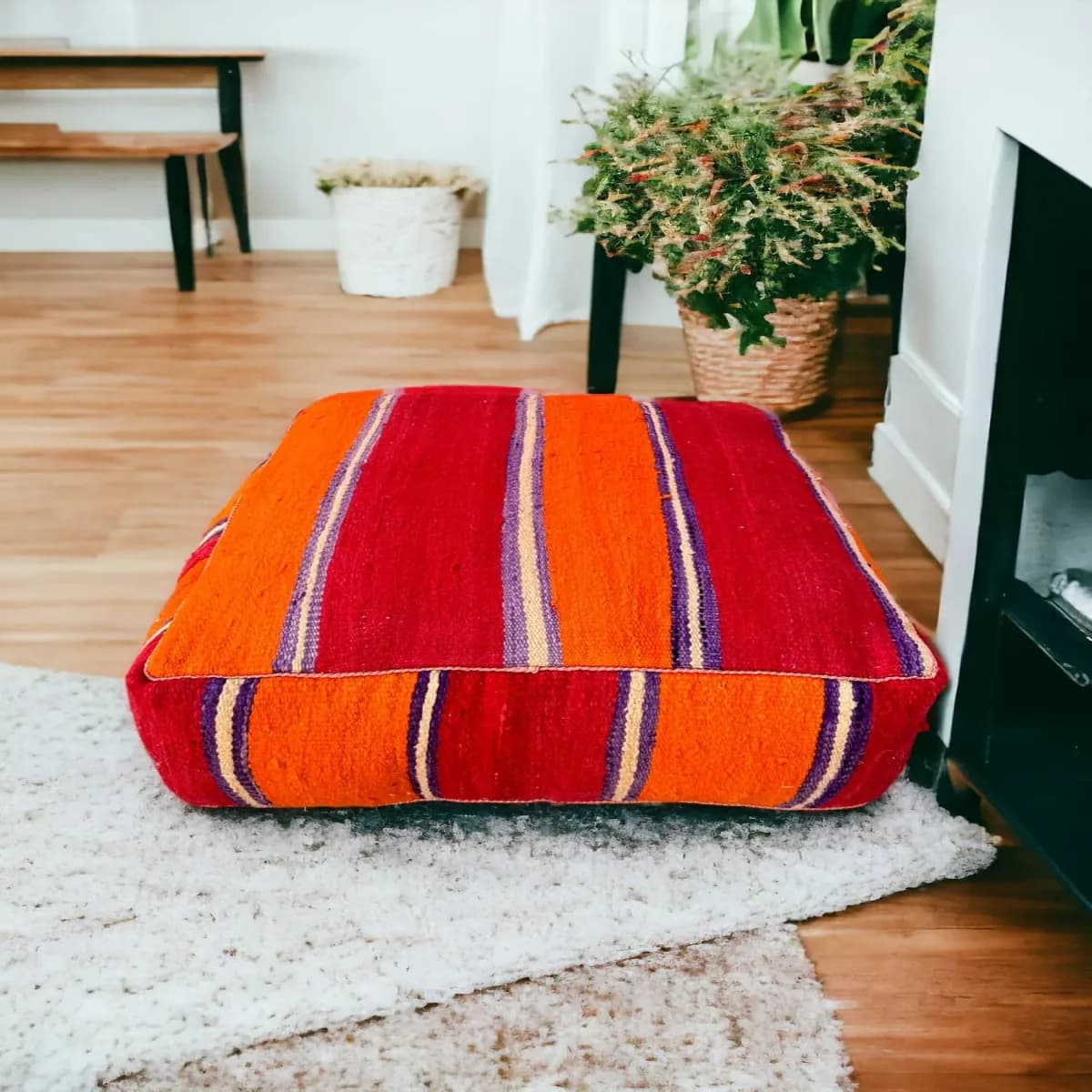 kilim pouf — red stripe -- view 3