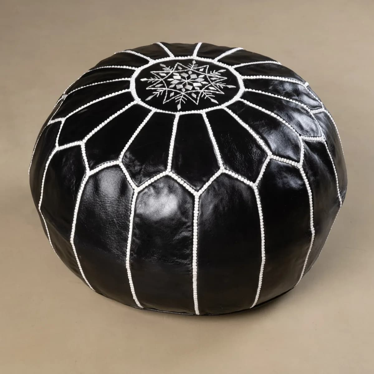 leather pouf — black -- view 2
