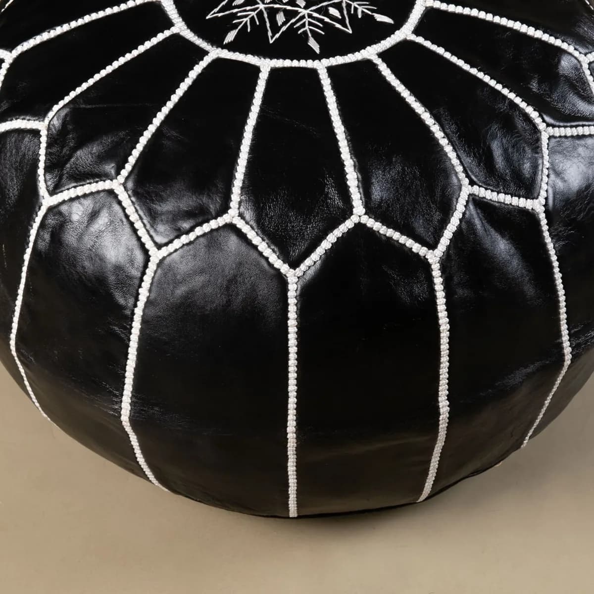 leather pouf — black -- view 4