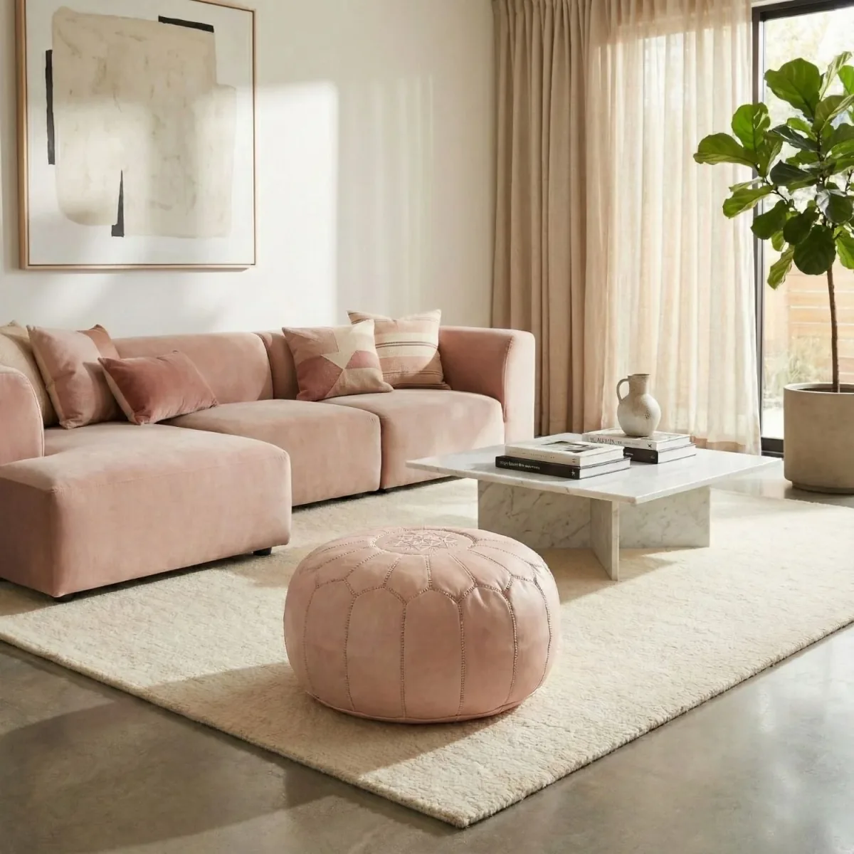 leather pouf — nude -- view 4
