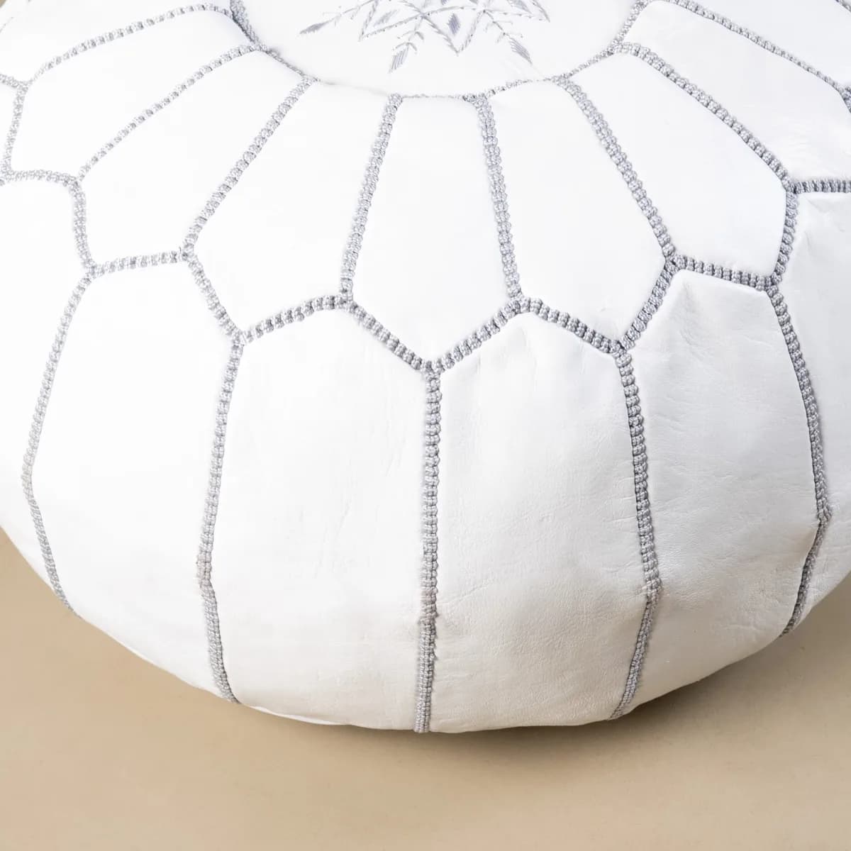 leather pouf — pearl grey -- view 3