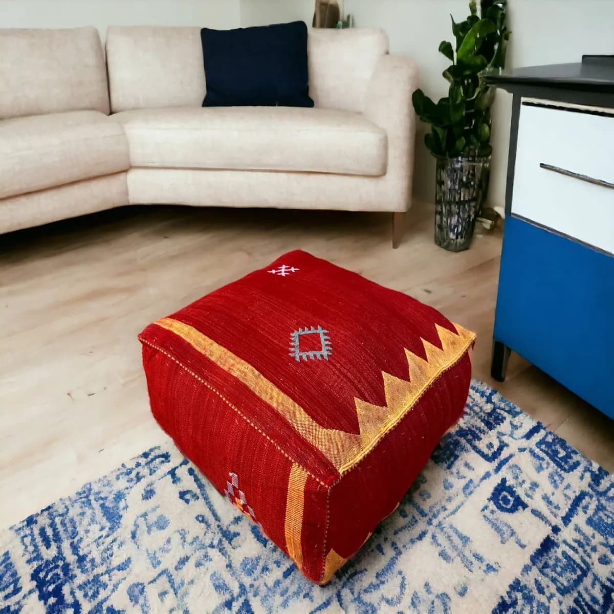 sabra silk pouf — mustard -- view 3
