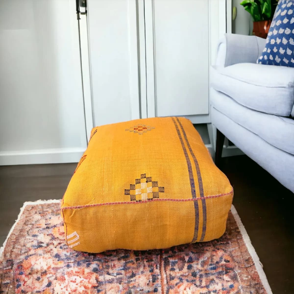 sabra silk pouf — crimson -- view 3