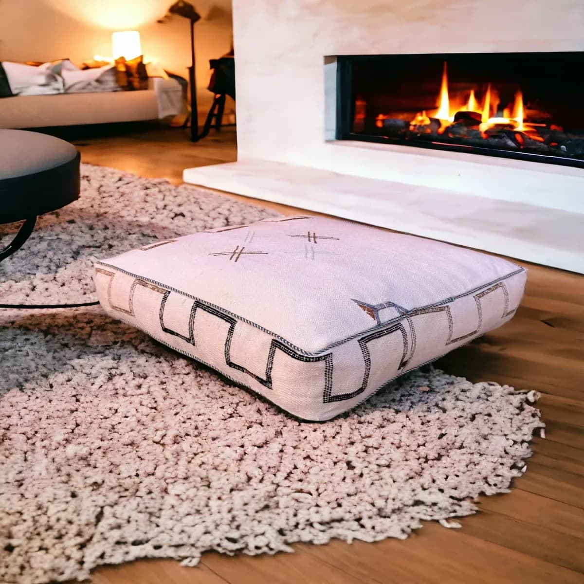 sabra silk pouf — ivory -- view 2